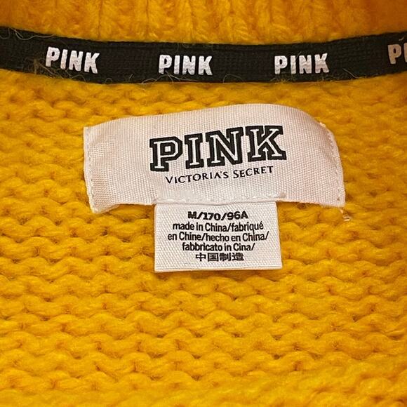 VS PINK Oversized Varsity Sweater | Mustard Yellow Knit, Y2K College Pullover, M - Picture 5 of 10